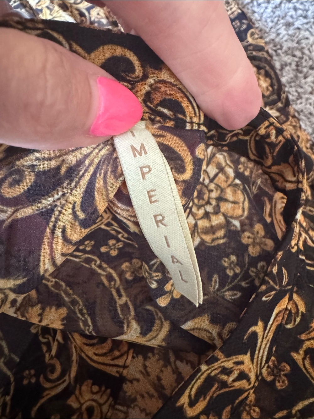 Imperial Scroll Print Tie Neck Dress Fit Flare Black Gold Semi Sheer M - Picture 4 of 11